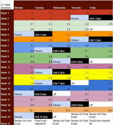 a spreadsheet shows a schedule for the week starting on monday