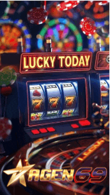 a slot machine with a lucky today sign on it