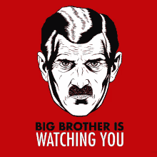 a poster shows a man with a mustache and the words big brother is watching you