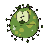 a cartoon drawing of a green bacteria with a face