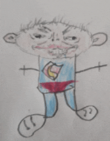 a child 's drawing of a man in a superhero outfit