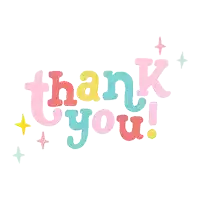 the word thank you is written in a colorful font