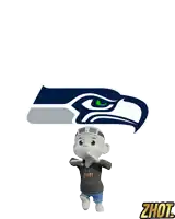 a seattle seahawks logo is behind a figurine with a zhot hoodie on