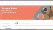 a screenshot of a website that says sala para teste