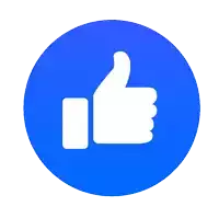 a blue circle with a white thumbs up icon