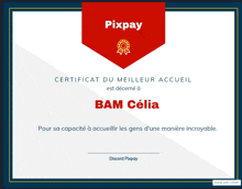 a certificate that says pixpay on the top