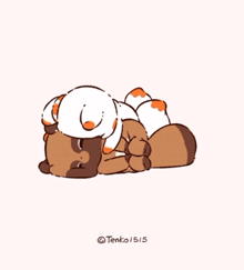 a drawing of a cat laying on top of a raccoon with the numbers tenko 1515 on the bottom