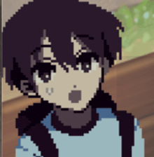 a pixel art drawing of a boy with black hair