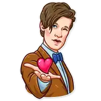 a cartoon of a man in a suit holding a heart