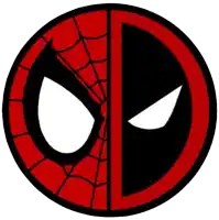 a spider-man and deadpool logo with a spider web in the middle of the circle .