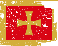 a red background with a gold cross on it