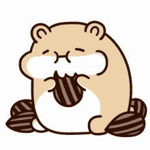 a cartoon of a hamster eating a striped object