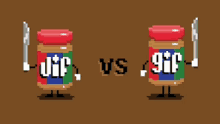 a pixel art of a jar of peanut butter with a knife