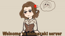 a drawing of a girl with a flower in her hair and the words welcome to shimaraki server below her