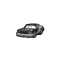 a cartoon drawing of a race car with a red , white and blue paint job on a white background .