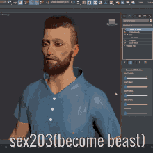 a 3d model of a man with a beard and the words sex203 ( become beast )