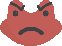 a red frog face with an angry expression