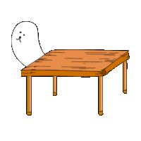 a cartoon drawing of a wooden table with a ghost on it .