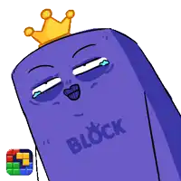 a cartoon drawing of a purple block with a crown on top