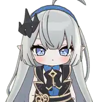 a cartoon girl with gray hair and blue eyes has a key around her waist
