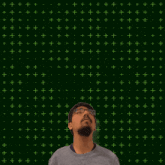 a man looking up at the number 14