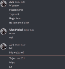 a screenshot of a text conversation between zus and ulan michat