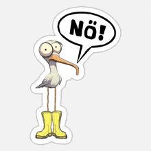 a sticker of a bird with a speech bubble that says " no "