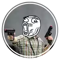 a man in a plaid shirt is holding two guns and has a rage face on his face