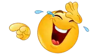 a cartoon smiley face is laughing and pointing