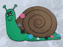 a cartoon snail with circles and triangles on it 's shell