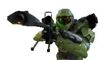 a man in a green armor is holding a gun