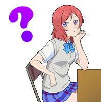 a cartoon girl is sitting at a desk with a question mark above her head