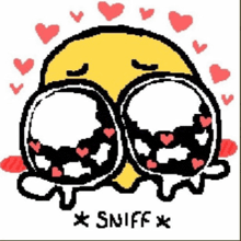 a drawing of a smiley face with hearts around it and the words sniff on the bottom