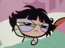 buttercup from the powerpuff girls is laying in bed with a sad look on her face