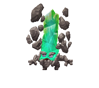 a cartoon illustration of a green crystal and rocks