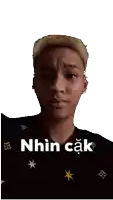 a sticker of a young man with the word nhin cak written on it