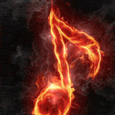 a music note that is on fire