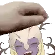 a hand is holding a person 's head in a pixel art .