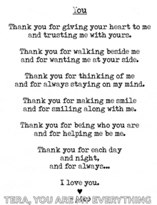 a thank you for giving your heart to me and trusting me with yours poem