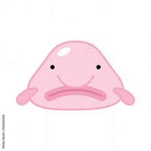 a cartoon illustration of a pink blob fish with a sad face .