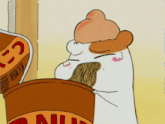 a cartoon character eating noodles from a cup that says noodles