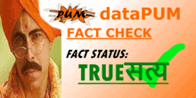 a man wearing an orange turban and glasses stands in front of a banner that says " datapum fact check "