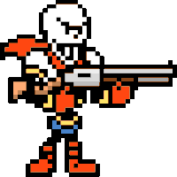 papyrus from undertale is holding a gun in his hand .