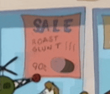 a cartoon drawing of a sale sign for roasted blunt