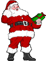 a pixel art of santa claus talking on a cell phone while holding a gift box