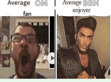 a picture of a man with his mouth open and a picture of a man with his mouth open and a caption that says average fan