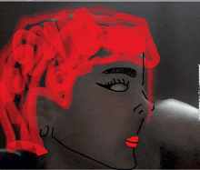 a drawing of a woman 's face with a red headband