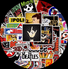 a collage of stickers including one that says the beatles