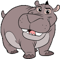 a cartoon hippo is smiling with its mouth open