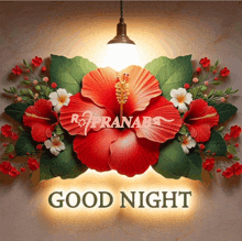 a good night greeting card with flowers and the name pranab